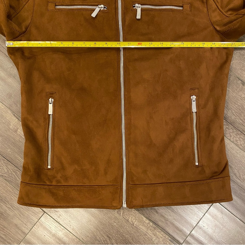 🔥 Zara Faux Suede Biker Jacket in Tan / Brown - Medium - Picture 3 of 5